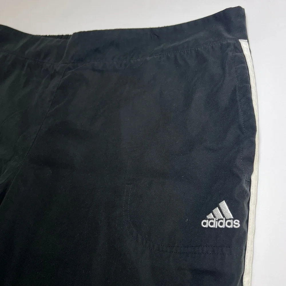 Adidas Vintage Track Pants Men XL Black White Side Stripe Windbreaker Joggers